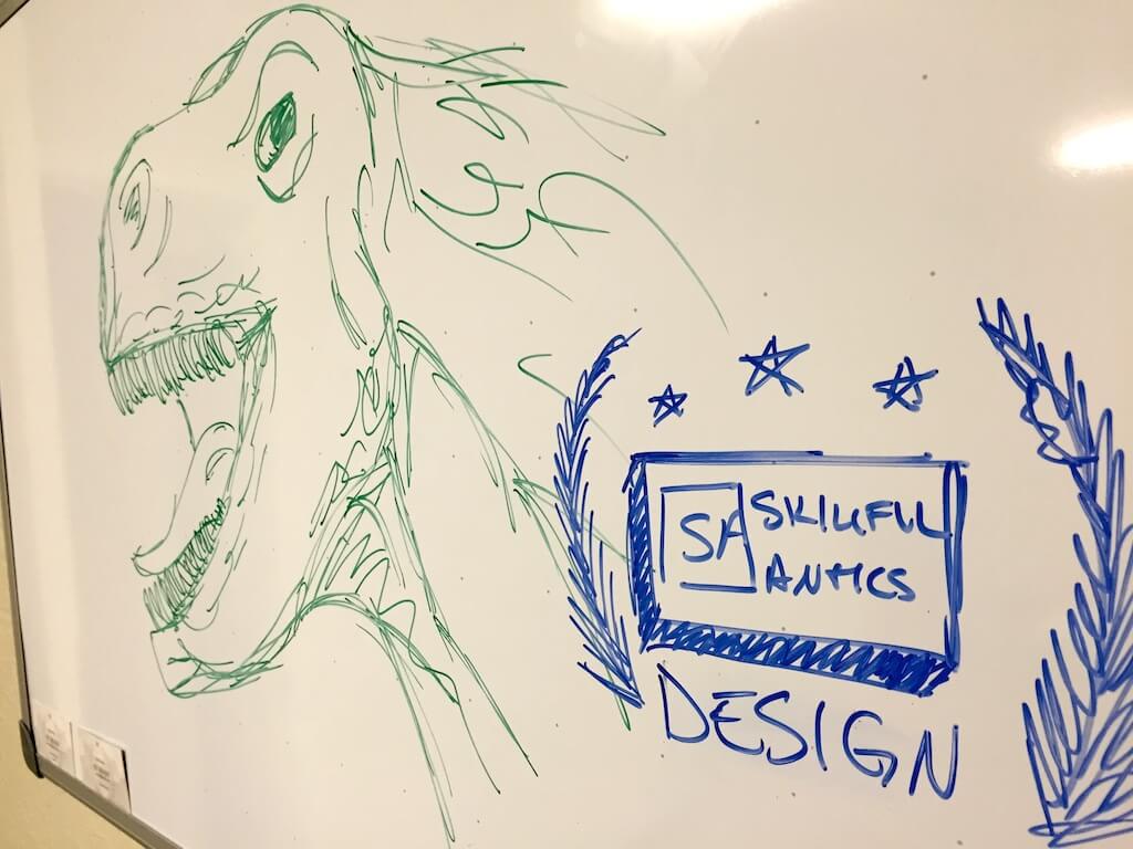 t-rex whiteboard drawing skillful antics